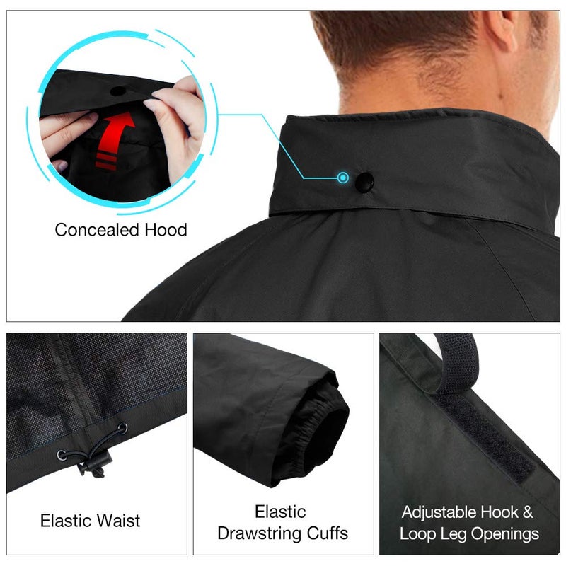 TIDEWE Rain Suit  Waterproof Breathable Lightweight Rainwear (Black Size L) - Image 5